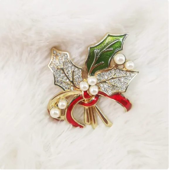 🍏50% OFF/3+...Holly Leaves Christmas Brooch - Picture 3 of 13